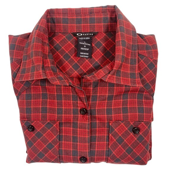 Oakley Plaid Flannel Button Shirt Mens size medium Red green check - Picture 4 of 16